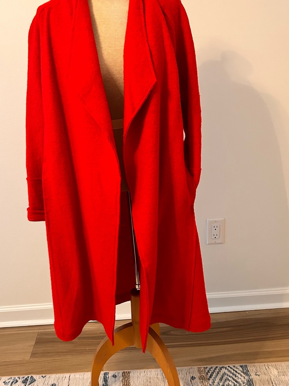 Tahari Bold Red Long Open-Front Trench Coat